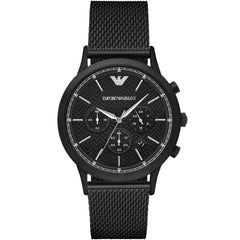 Emporio Armani Renato AR2498 men's chronograph watch - black dial black mesh strap