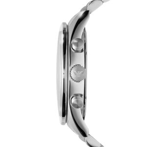 Side view of Emporio Armani AR5988 showing silver crown and chronograph pushers