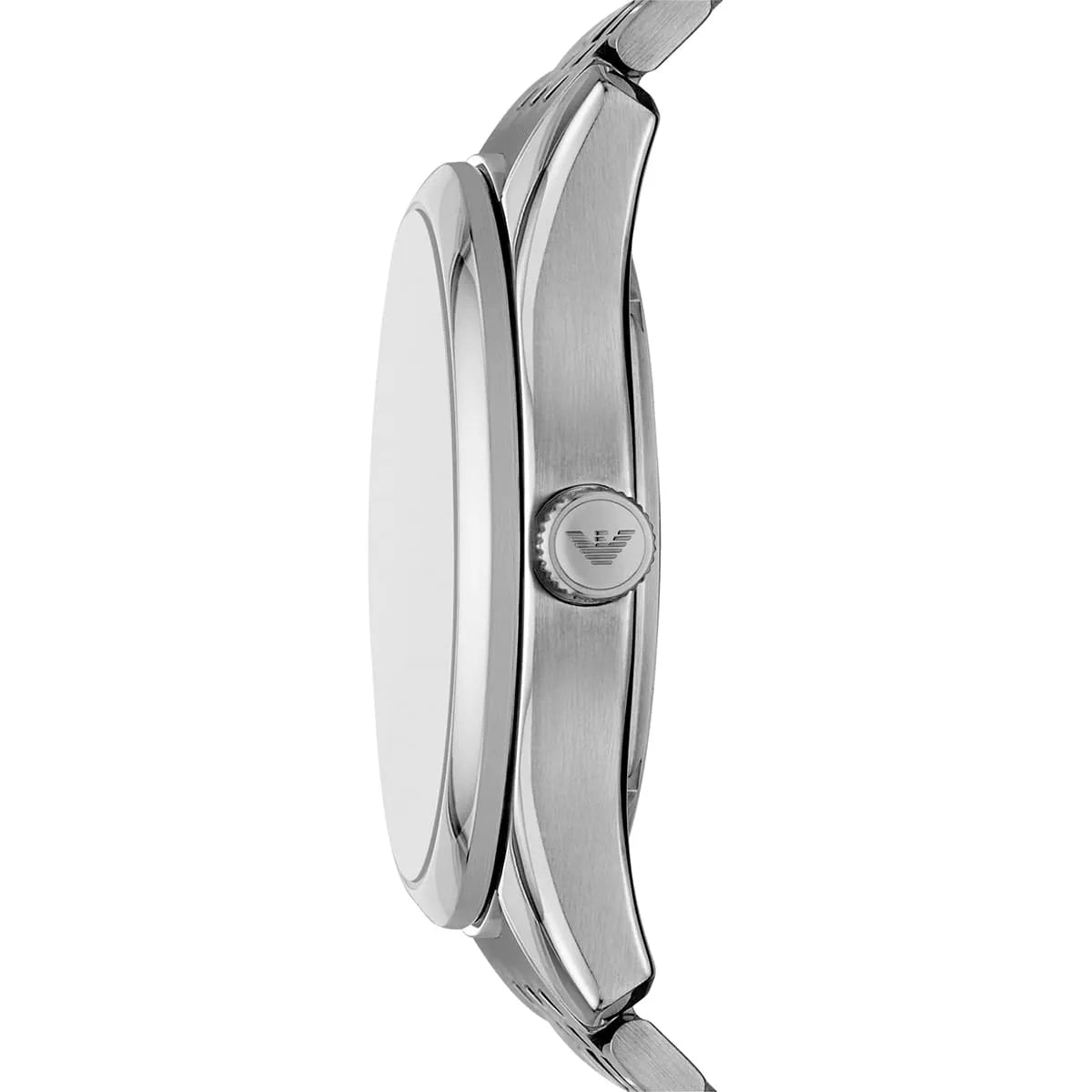 Side profile of Emporio Armani Antonio AR60091 men's automatic watch showing 13mm thickness and silver finish