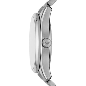 Side profile of Emporio Armani Antonio AR60091 men's automatic watch showing 13mm thickness and silver finish