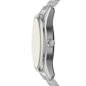 Side profile of Emporio Armani Antonio AR60095 men's automatic watch showing 13mm thickness and silver finish