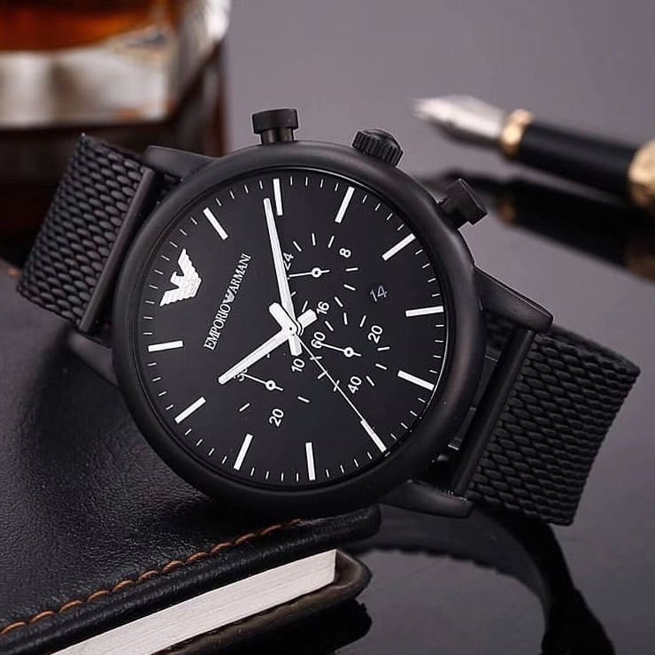 Emporio Armani AR1968 Alpha Men's Watch Full Black Mesh Bracelet Chronograph