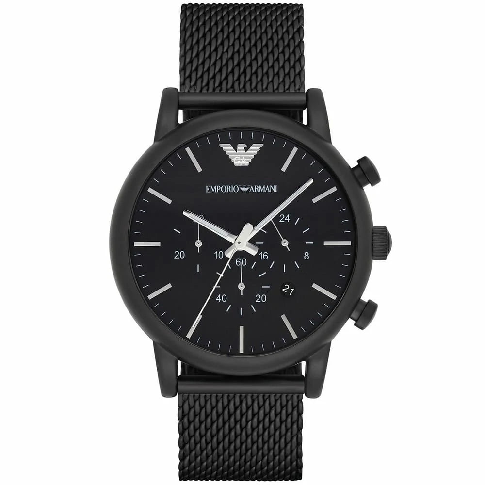 Emporio Armani AR1968 Alpha Men's Watch Full Black Mesh Bracelet Chronograph