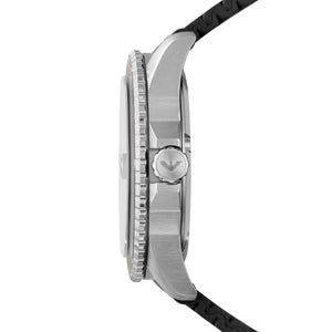 Side view of Emporio Armani AR11341 stainless steel case with chronograph pushers