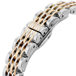 Detailed view of silver and rose gold bracelet links for AR11519 watch