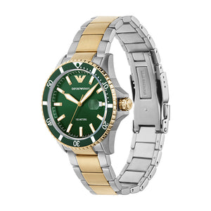 Angled shot of AR80063 showing the coin-edge green rotating bezel