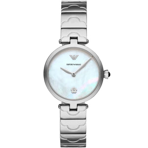 Emporio Armani AR11235 Women's Silver Watch with Scalloped Link Bracelet and MOP Dial