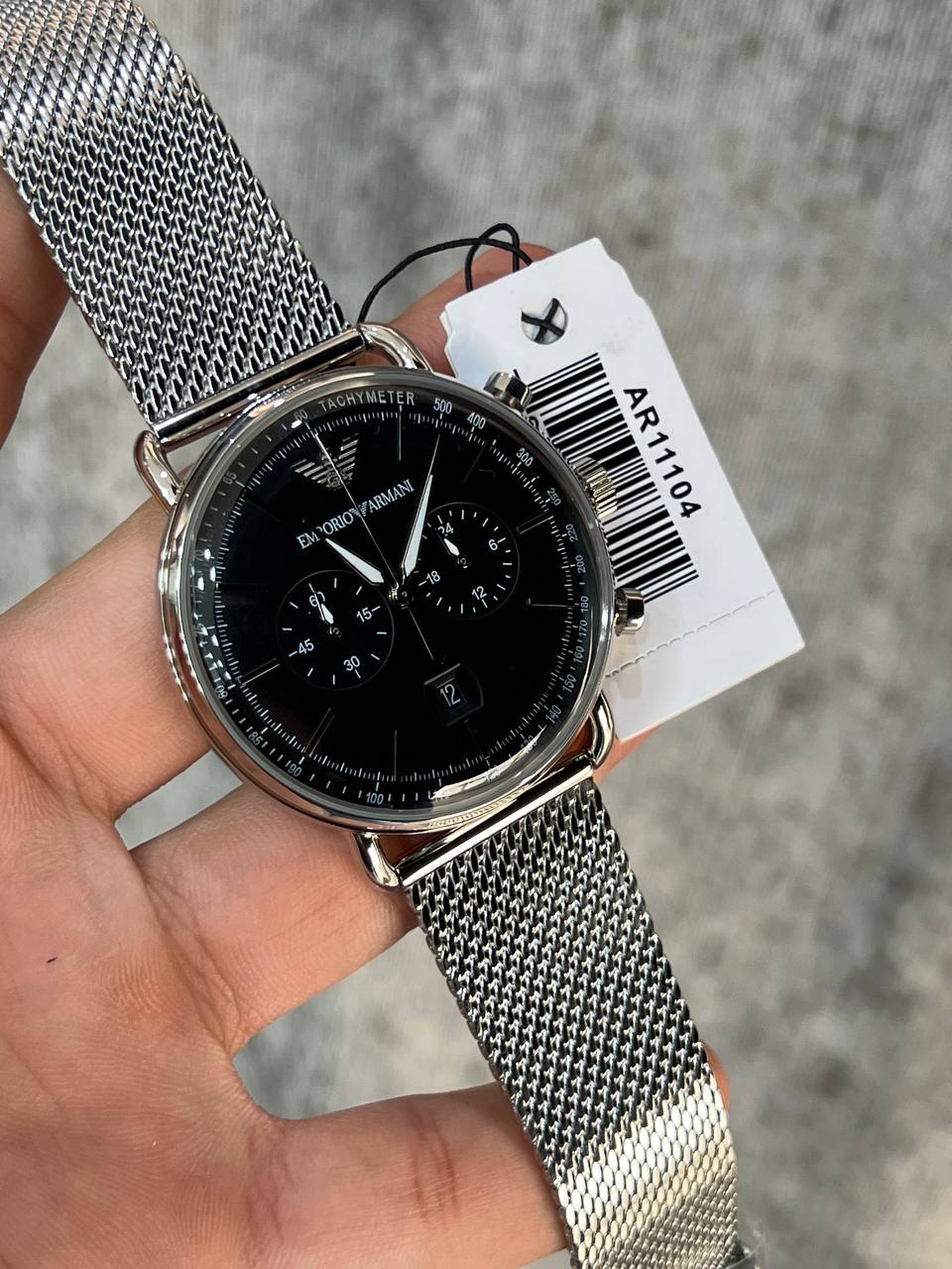 Emporio Armani AR11104 Aviator on wrist showing the modern mesh look