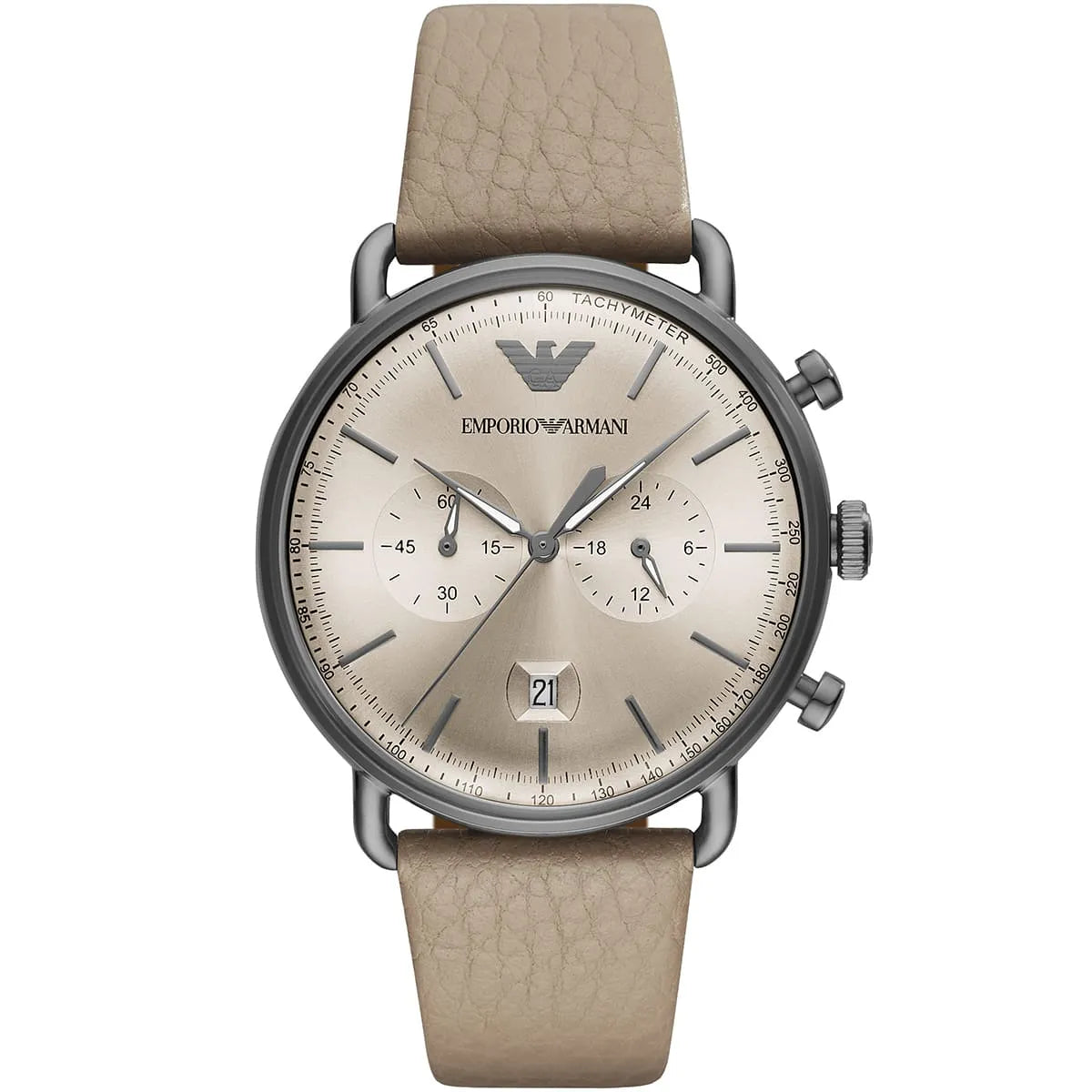 Emporio Armani AR11107 Aviator Men's Watch Beige Dial Gunmetal Case Leather Strap