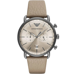 Emporio Armani AR11107 Aviator Men's Watch Beige Dial Gunmetal Case Leather Strap
