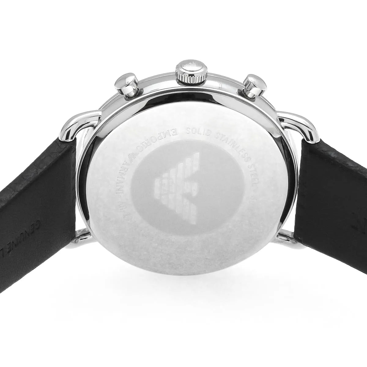 Back case of Emporio Armani AR11143 with engraved eagle logo and serial number