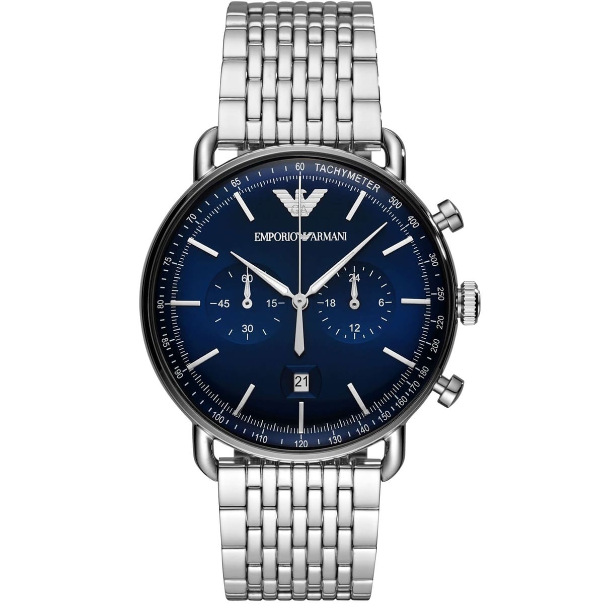 Emporio Armani AR11238 Aviator Men's Watch Blue Dial Silver Stainless Steel Mesh