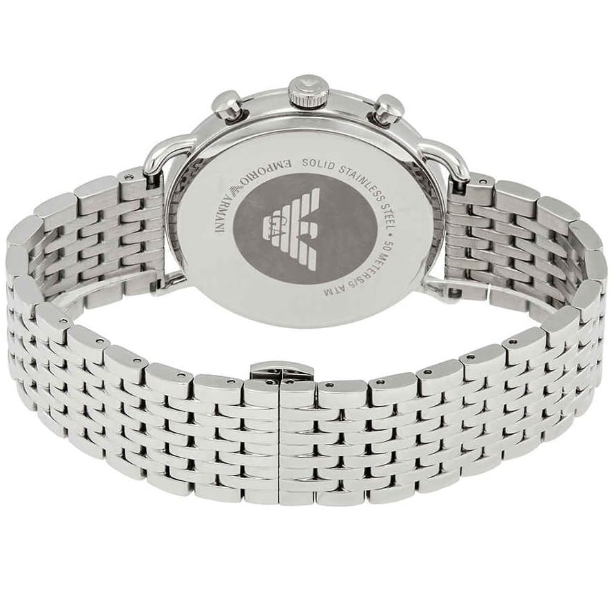 Back case of Emporio Armani AR11238 with engraved eagle logo and serial number