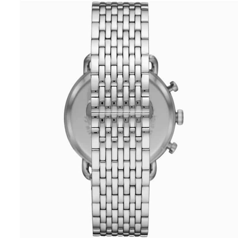 Detailed view of silver stainless steel mesh bracelet and clasp for Armani AR11238