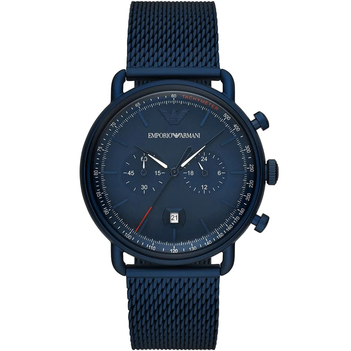 Emporio Armani Aviator AR11289 men's watch all blue ion-plated with blue mesh strap