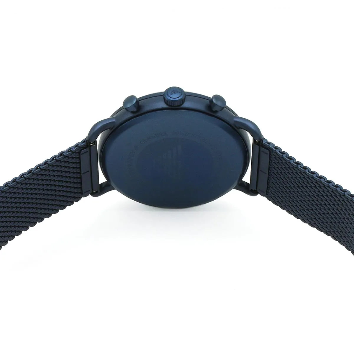 Blue stainless steel case back of Emporio Armani AR11289 with engraved eagle