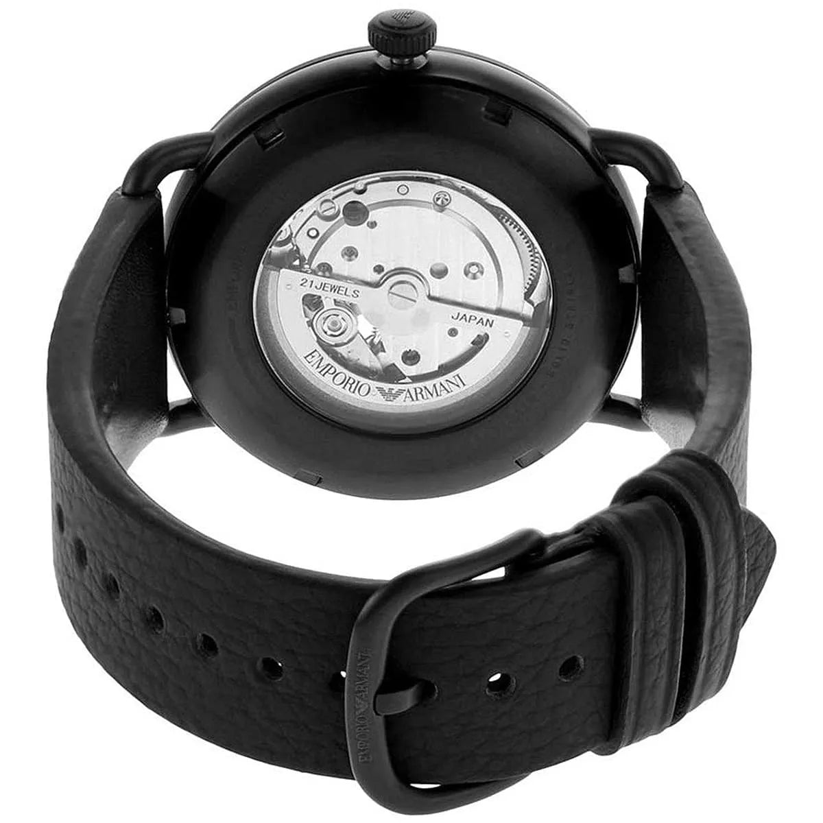 Exhibition case back of the Armani AR60028 showing the self-winding mechanical engine rotor