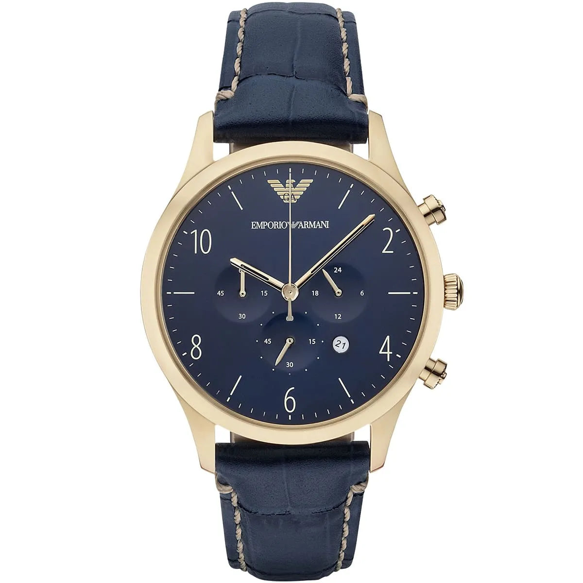 Emporio Armani AR1862 Beta Men's Watch Blue Dial Gold Case Leather Strap