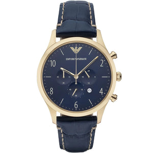 Emporio Armani AR1862 Beta Men's Watch Blue Dial Gold Case Leather Strap