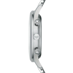 Side view of Emporio Armani AR1863 showing silver case and chronograph pushers