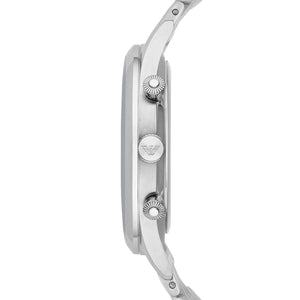 Side view of Emporio Armani AR1879 showing silver case and chronograph pushers