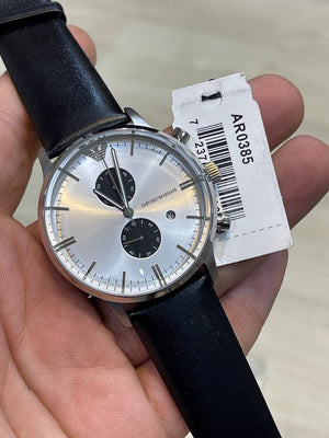 Emporio Armani Classic AR0385 on wrist showing elegant bi-compax design