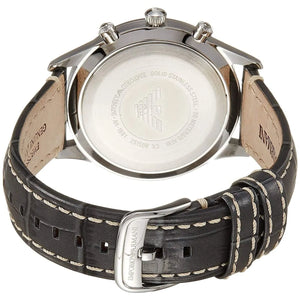 Detailed view of grey alligator-style genuine leather strap with buckle for AR1861