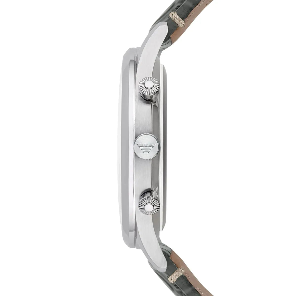 Side view of Emporio Armani AR1861 showing silver crown and pushers