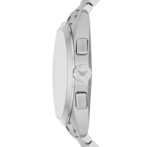 Side view of Emporio Armani AR11480 showing silver crown and pushers