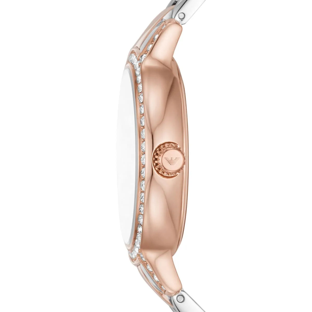 Side profile view of the Emporio Armani AR11499 showing the case thickness and crown