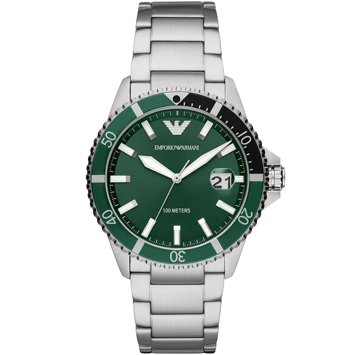 Emporio Armani AR11338 Diver Men's Watch Green Dial Silver Stainless Steel