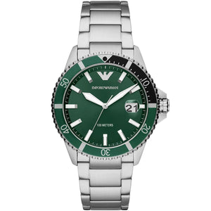 Emporio Armani AR11338 Diver Men's Watch Green Dial Silver Stainless Steel
