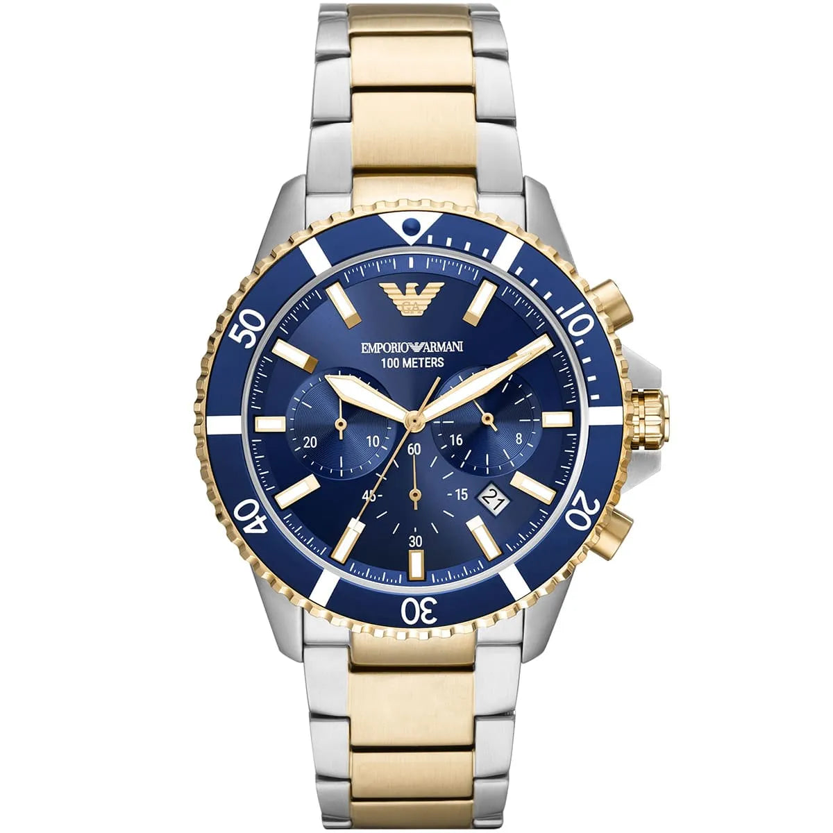 Emporio Armani AR11362 Diver Men's Watch Blue Dial Two-Tone Silver Gold Stainless Steel