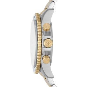 Side view of Emporio Armani AR11362 showing gold-tone crown and chronograph pushers