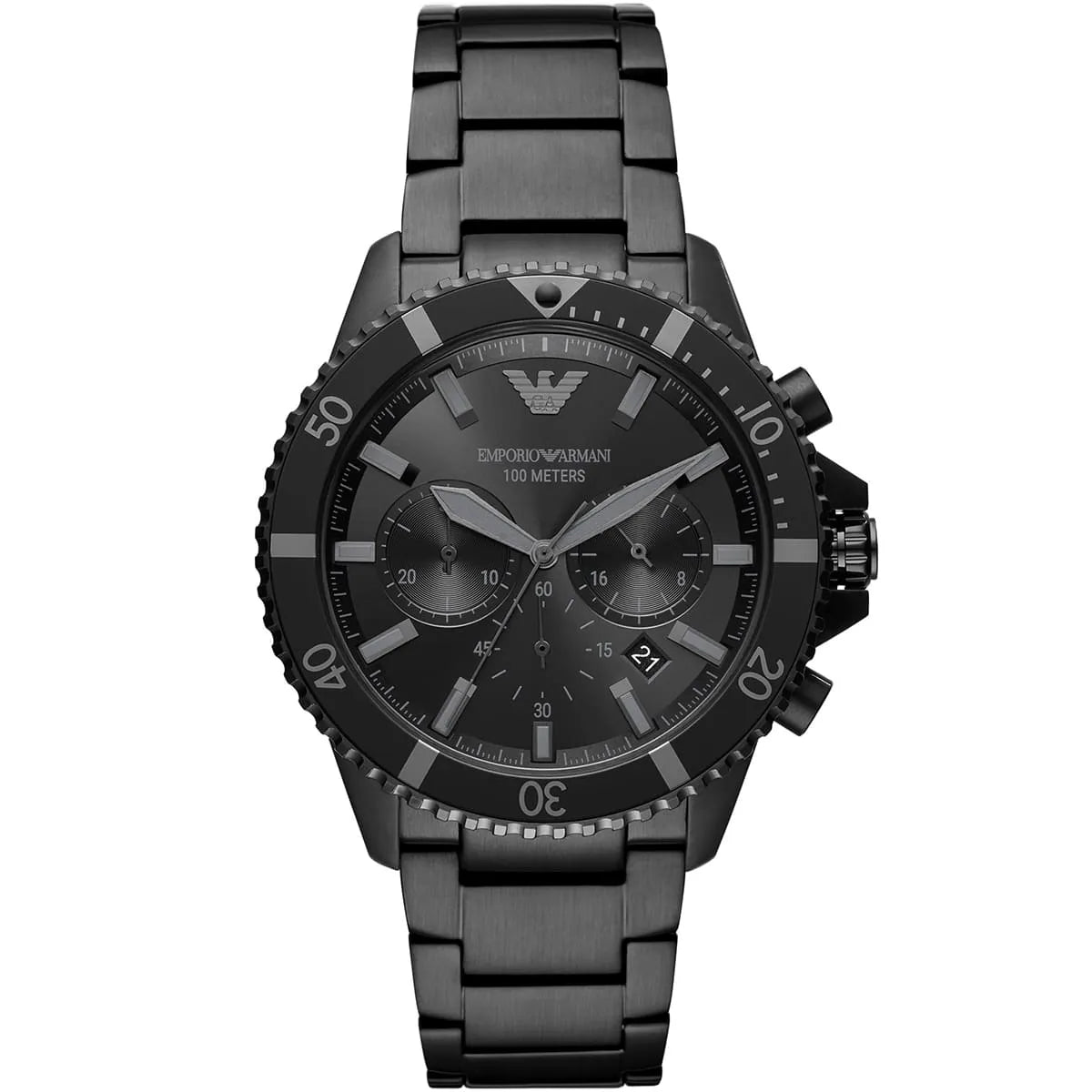 Emporio Armani AR11363 Diver Men's Watch All Black Dial Stainless Steel Bracelet