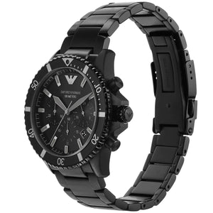Side view of Emporio Armani AR11363 showing black crown guards and pushers
