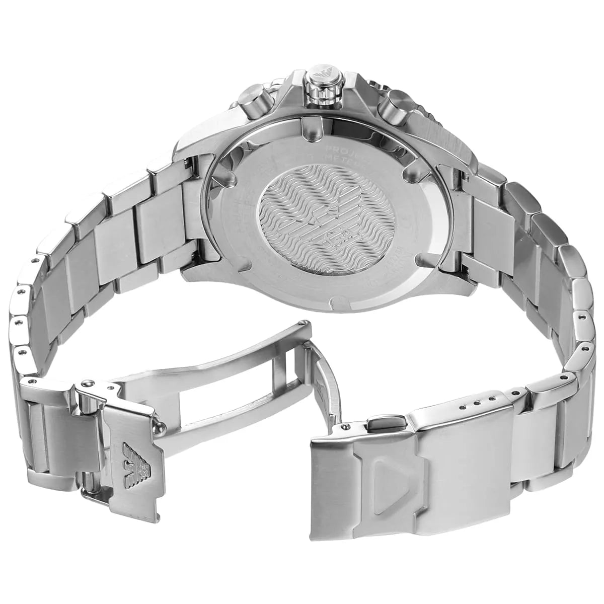 Detailed view of silver-tone stainless steel link bracelet for Armani AR11500