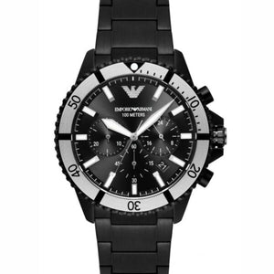 Emporio Armani AR80050 Diver Men's Watch Black PVD Steel Silver Rotating Bezel