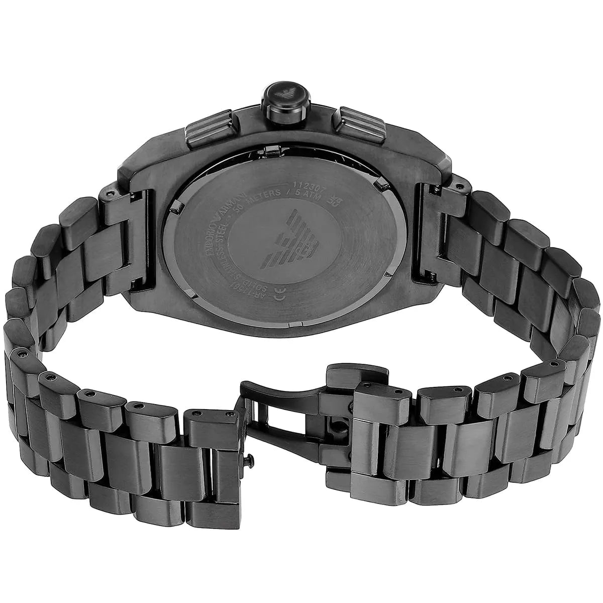 Gunmetal-tone butterfly deployment clasp with Armani logo for the Federico watch