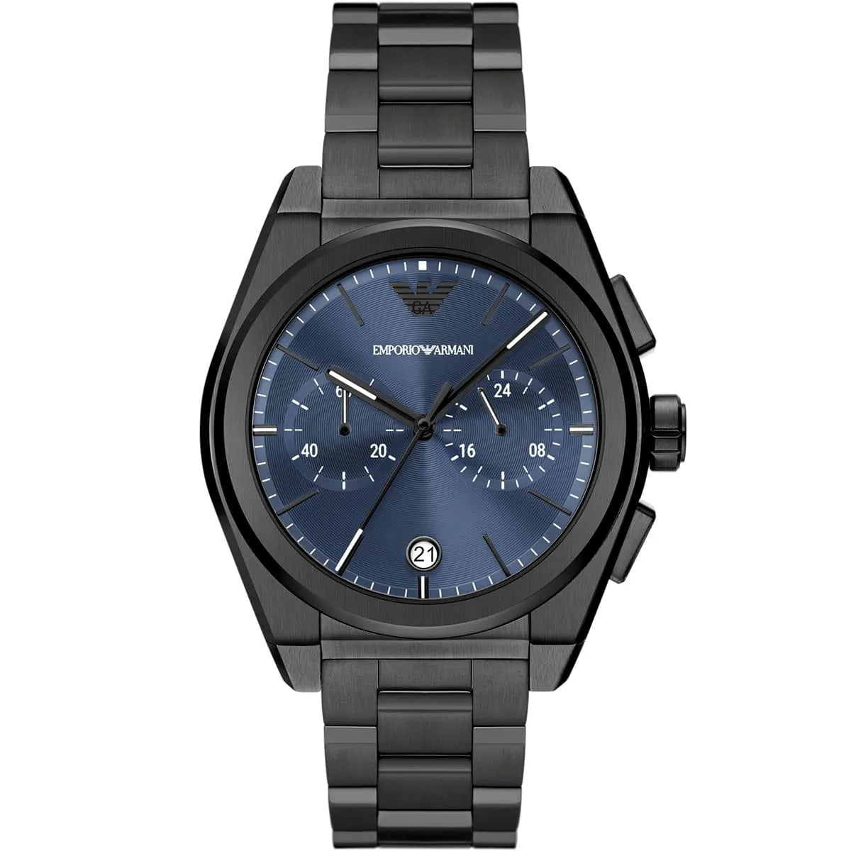 Emporio Armani Federico AR11561 men's gunmetal stainless steel chronograph watch with blue dial