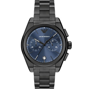 Emporio Armani Federico AR11561 men's gunmetal stainless steel chronograph watch with blue dial