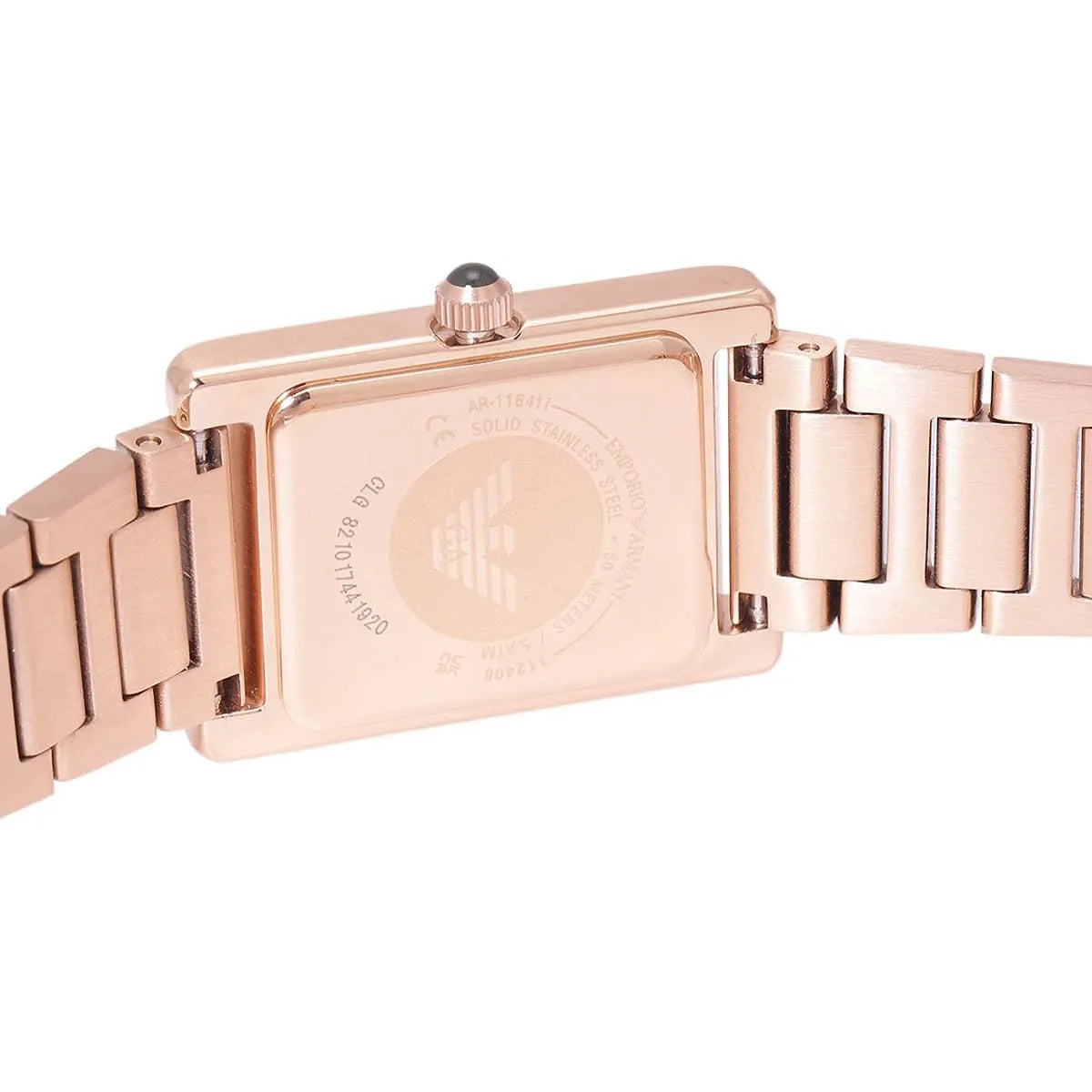 Back case of Emporio Armani AR11641 rectangular watch with eagle logo