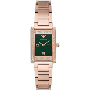 Emporio Armani AR11641 Genni Women's Watch Rectangular Green Dial Rose Gold Bracelet