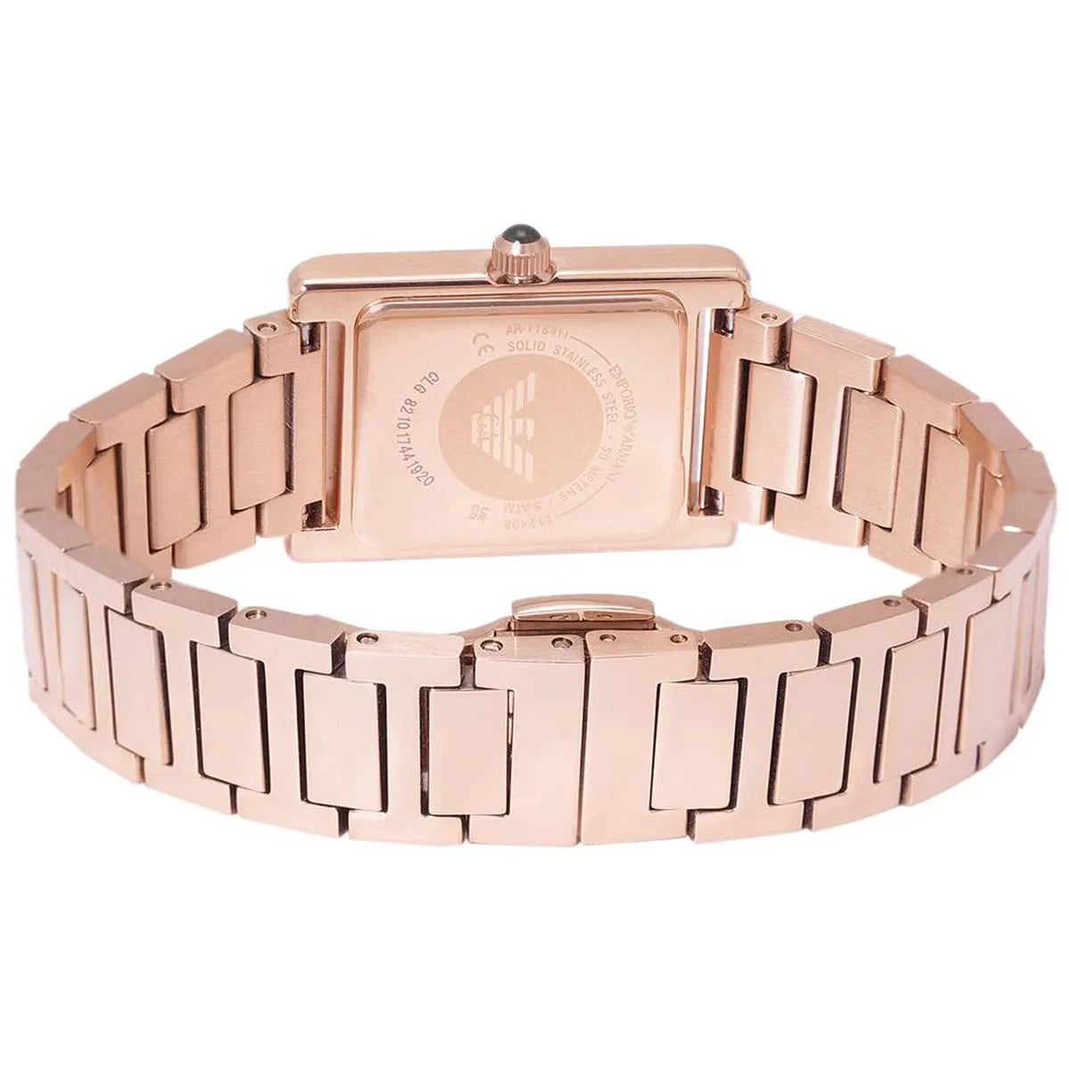 Detailed view of polished rose gold stainless steel link bracelet for AR11641