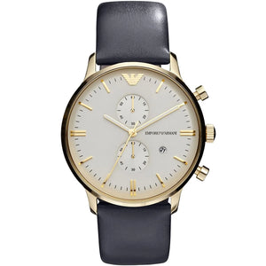 Emporio Armani AR0386 Gianni Men's Watch Beige Dial Gold Case Dark Leather Strap