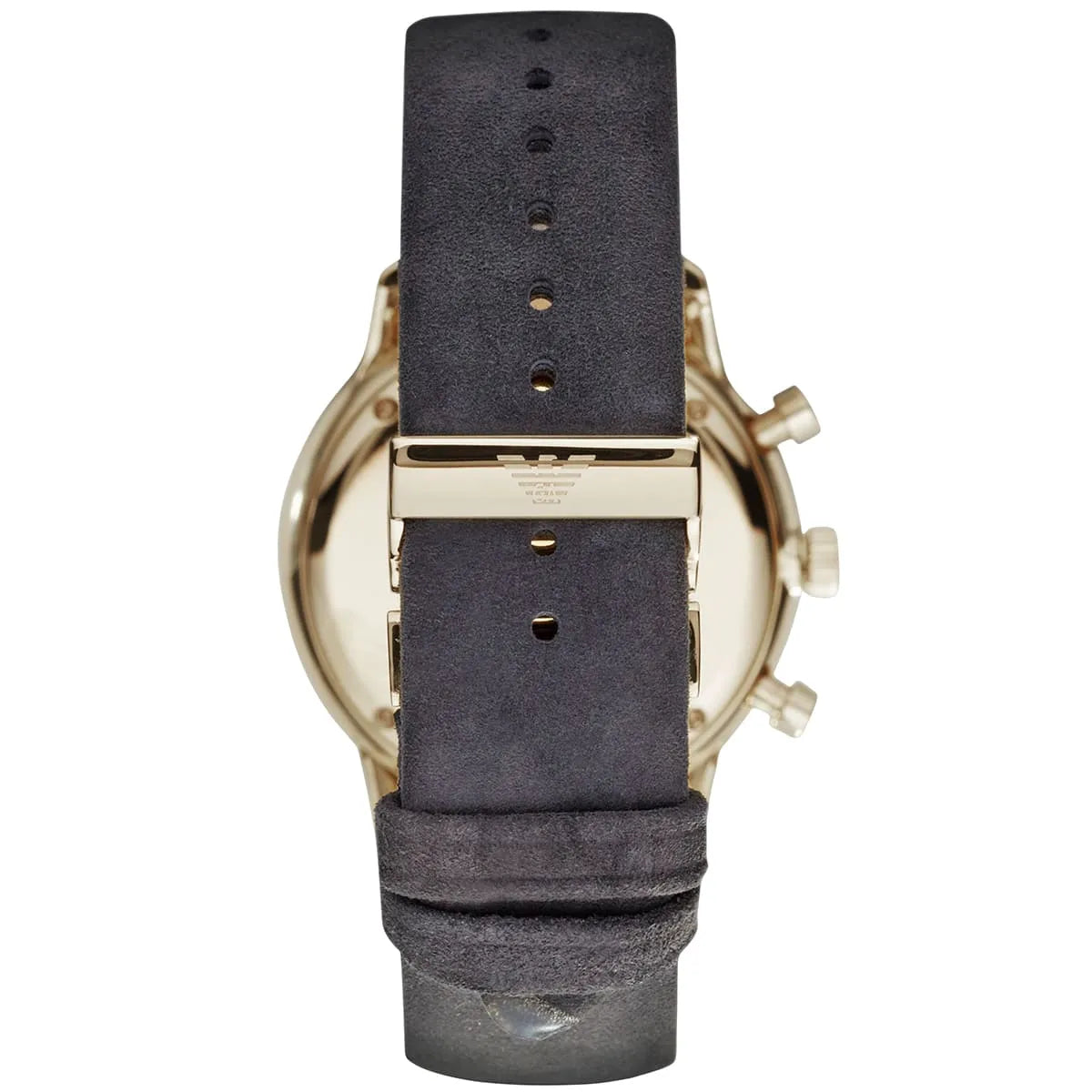 Detailed view of dark grey genuine leather strap with buckle for AR0386