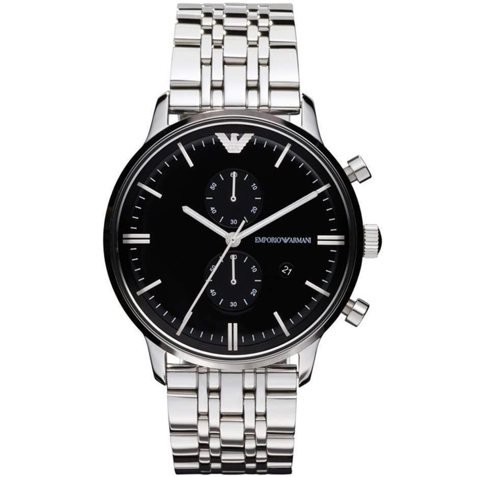 Emporio Armani AR0389 Gianni Men's Watch Black Dial Silver Stainless Steel Bracelet