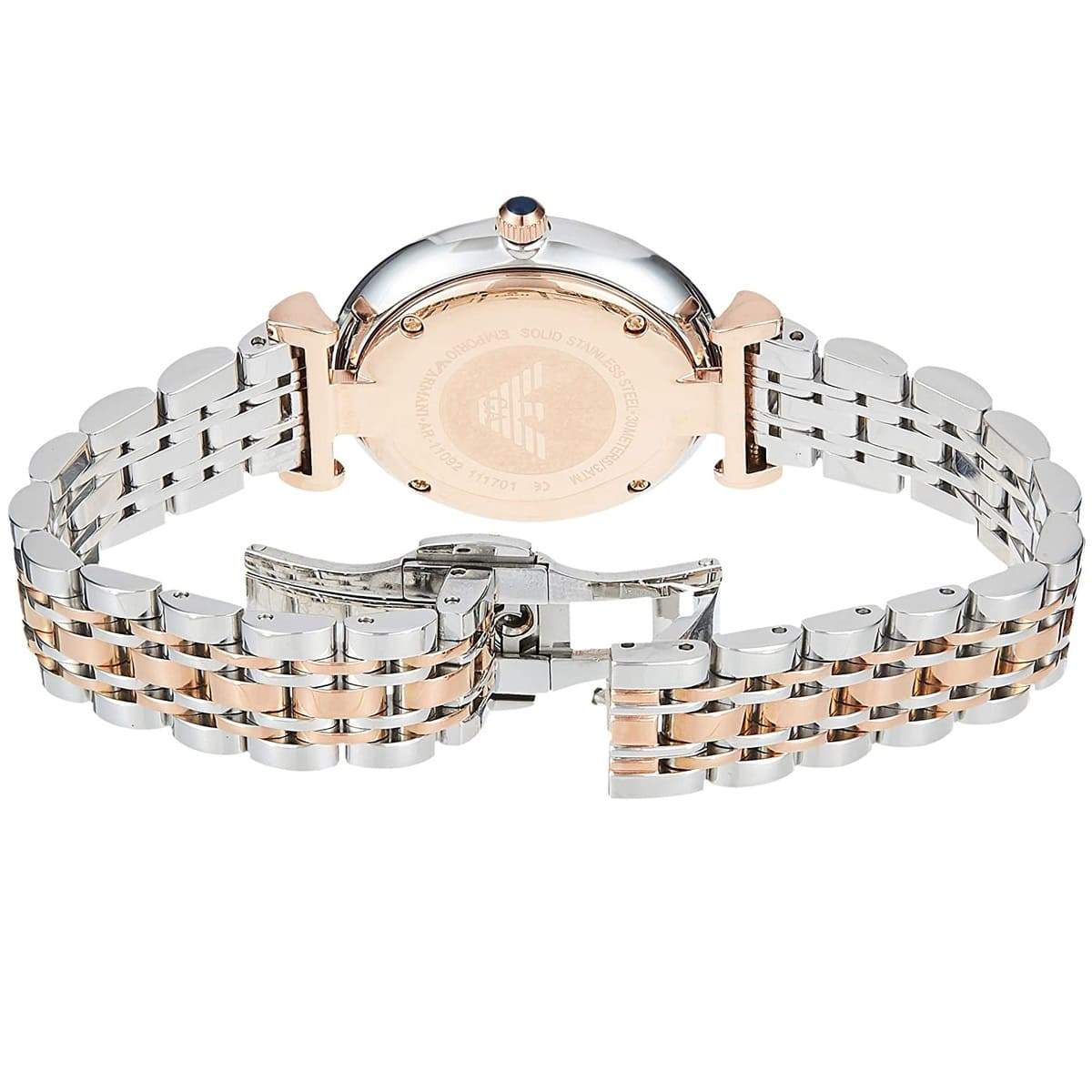 Rose gold-tone deployment clasp with Armani logo for AR11092 women's watch