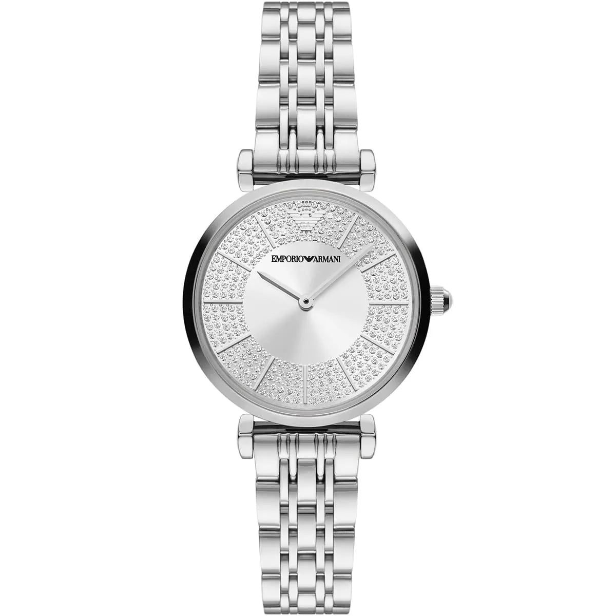 Emporio Armani Gianni T-Bar AR11445 women's silver watch with full pavé crystal dial