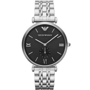 Emporio Armani Gianni AR1676 men's watch silver steel with black dial and small seconds